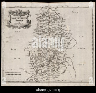 NOTTINGHAMSHIRE. von ROBERT MORDEN von Camdens Britannia 1695 alte Antike Landkarte Stockfoto