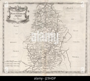 NOTTINGHAMSHIRE. von ROBERT MORDEN von Camdens Britannia 1722 alte Antike Landkarte Stockfoto