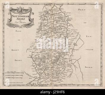 NOTTINGHAMSHIRE durch ROBERT MORDEN von Camdens Britannia 1772 alte Antike Landkarte Stockfoto