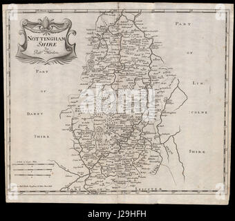 NOTTINGHAMSHIRE durch ROBERT MORDEN von Camdens Britannia. Mansfield 1695 Karte Stockfoto