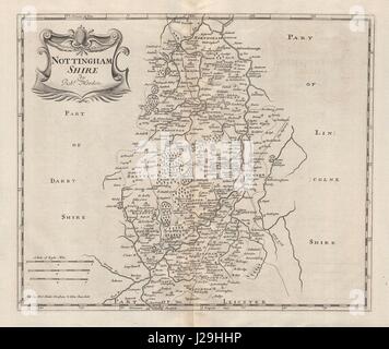 NOTTINGHAMSHIRE durch ROBERT MORDEN von Camdens Britannia. Mansfield 1772 Karte Stockfoto