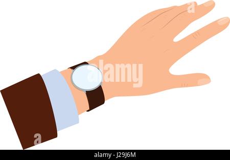 Die Hand von Männern, Blick auf Uhr, Zeit für Mittagessen oder Kaffee-Pause, Zeit-Management-Abbildung Stock Vektor