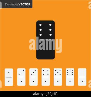 Vektor. Domino-Symbole sind schwarz auf orangefarbenem Hintergrund. Stock Vektor