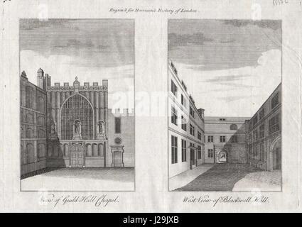 CITY OF LONDON Guildhall Kapelle. Blackwell Hall, Basinghall Street.HARRISON 1776 Stockfoto