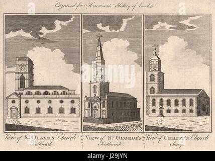 SOUTHWARK Kirchen St. Saviour, Tooley St. St. George-der-Märtyrer. Christuskirche 1776 Stockfoto