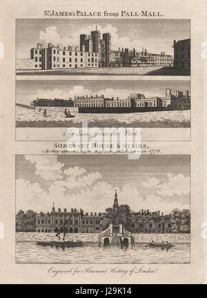 Str. Jamess Palast von Pall Mall / St James Park. Somerset House. HARRISON 1776 Stockfoto