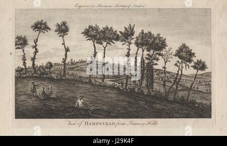 "Ansicht von Hampstead von Primrose Hill", London. HARRISON 1776 Alter Druck Stockfoto