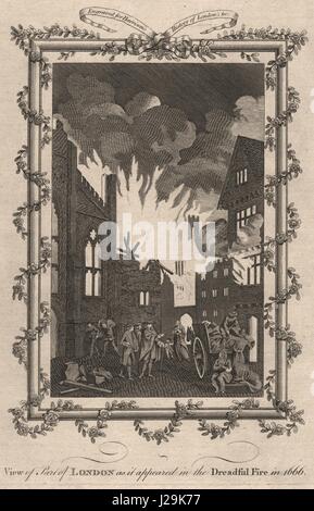 GROßES Feuer von LONDON "in dem schrecklichen Feuer 1666". HARRISON 1776 Alter Druck Stockfoto