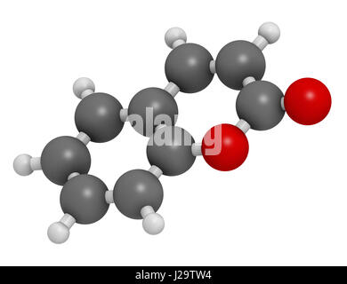 Cumarin pflanzliche duftenden Molekül. Verantwortlich für den Duft neue gemähtem Heu. 3D-Rendering. Atome sind als Kugeln mit herkömmlichen Farbe Codi vertreten. Stockfoto