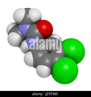 Diuron (DCMU) Herbizid-Molekül. 3D-Rendering. Atome sind als Kugeln mit konventionellen Farbcodierung vertreten: Wasserstoff (weiß), Kohlenstoff (grau), Nitr Stockfoto