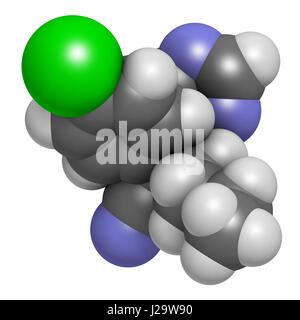 Myclobutanil antimykotische Molekül (Triazol-Klasse). 3D-Rendering. Atome sind als Kugeln mit konventionellen Farbcodierung vertreten: Wasserstoff (weiß), ca Stockfoto