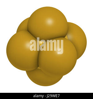 Schwefel Schwefelhexafluorid-Gas-Isolator-Molekül. Mikroblasen dienen als Kontrastmittel für Ultraschall-Bildgebung. Potentes Treibhausgas. 3D-Rendering. Atome Stockfoto