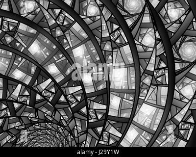 Buntglas-Intensität, schwarz und weiß, computergenerierten abstrakten Kartenhintergrund, 3D rendering