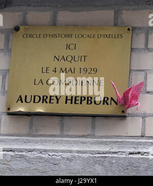 Die Wiege der Filmschauspielerin Audrey Hepburn in der Gemeinde Ixelles Brüssel Belgien 4. Mai 1929. 48 Rue Keyenveld Stockfoto