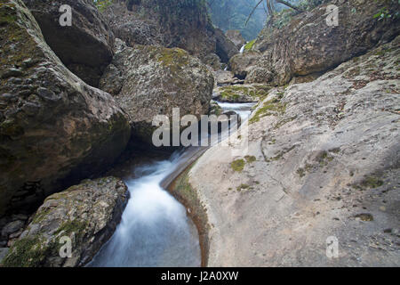Foto eines Wasserfalls auf Mount Qingcheng Stockfoto
