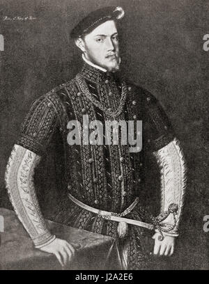 Philipp II. von Spanien, 1527-1598, genannt "Prudent".  König von Spanien, König von Portugal als Philip I, König von Neapel und Sizilien und iure Uxoris König von England und Irland während seiner Ehe mit Queen Mary ich.  Herzog von Mailand und Herrn der siebzehn Provinzen der Niederlande. Hutchinson Geschichte der Nationen veröffentlichte 1915. Stockfoto