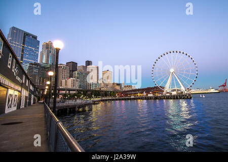 Downtown Seattle Washington in der Nacht Stockfoto