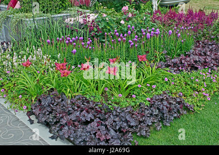 Blumen mit Taglilien und Liatris Spicata 'Kobold' Stockfoto