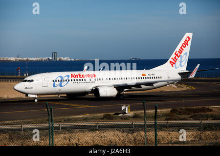 ARECIFE, Spanien - verbracht, 2 2016: Boeing 737-800 der AirEuropa am Flughafen Lanzarote Stockfoto