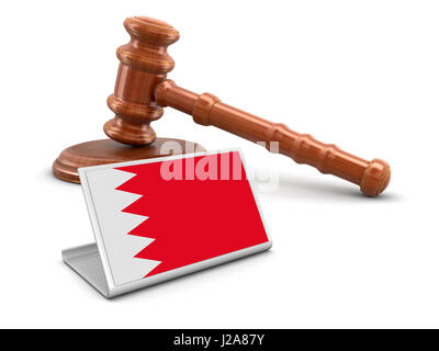 3D Holzhammer und Bahrain Flagge. Bild mit Beschneidungspfad Stockfoto