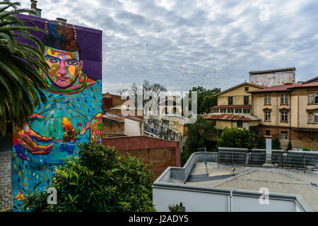 Chile, Región de Valparaíso, Valparaíso, Bildserien auf künstlerische Graffiti in Valparaiso Stockfoto