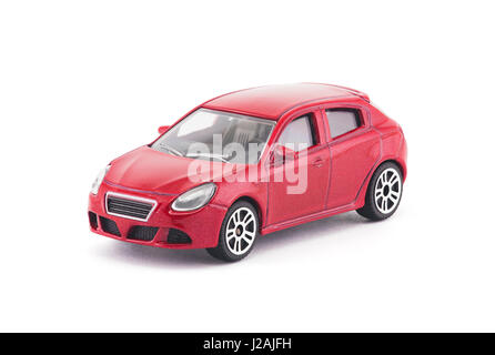 Roten Spielzeugauto auf weißem Hintergrund mit Beschneidungspfad Stockfoto