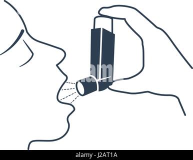 Symbol eines Patienten mit Asthma bronchiale in einem linearen Stil. Das Konzept der Krankheit, in Form einer abstrakt Würgen Person im Wasser und eine spra Stock Vektor