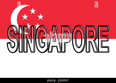 Abbildung der Flagge von Singapur mit dem Land auf die Fahne geschrieben. Stockfoto