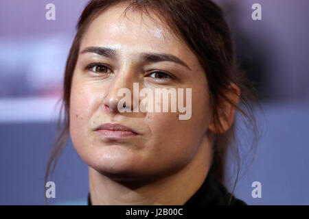 Katie Taylor während einer Pressekonferenz auf Sky Sport Studios, Isleworth. Stockfoto