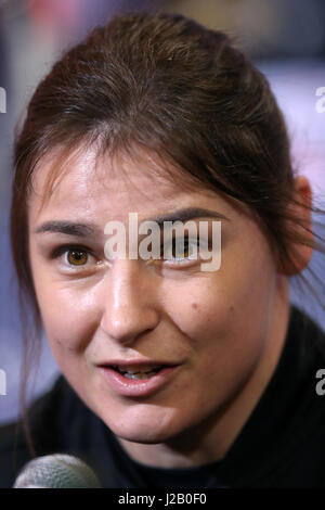 Katie Taylor während einer Pressekonferenz auf Sky Sport Studios, Isleworth. Stockfoto