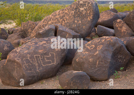 Petroglyphen, malte Rock Petroglyph Site, Juan Bautista de Anza National Historic Trail, Arizona Stockfoto