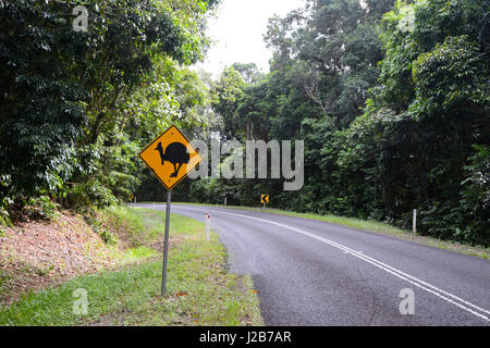 Tierwelt-Verkehrszeichen warnen beibrachte, in der Nähe von Cairns, Queensland, Queensland, Australien Stockfoto