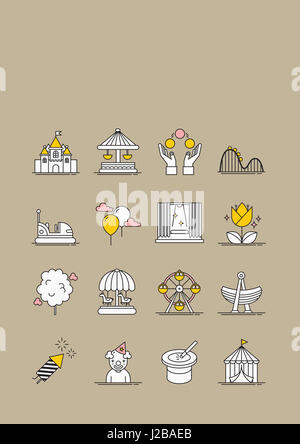 Verschiedene Symbole, die im Zusammenhang mit Vergnügungspark Stockfoto