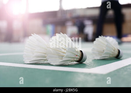 Badminton - Badminton-Plätze mit Spielern; Badminton Federball Stockfoto