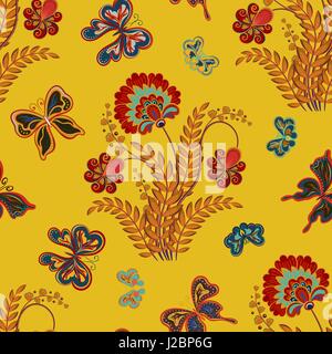 Nahtlose Textur mit Blumen und Schmetterlingen. Endlose Blumenmuster. Nahtlose Muster kann verwendet werden, für Tapete, Musterfüllungen, Web-Seitenhintergrund, Oberflächenstrukturen. Stock Vektor