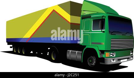 Grüne LKW. LKW. Anhänger. Vektor-illustration Stock Vektor