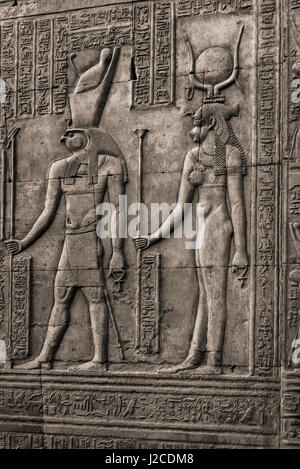 Ägypten, Gouvernement Assuan, Kom Ombo, der Tempel von Kom Ombo widmet sich die Götter Horus (Falke) und Sobek (Krokodil) Stockfoto