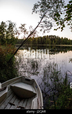 Finnland, 10 Tage in die Mökki, auf einer Insel Leben nur Ruderboot erreichbar. Ringelrobbe Nationalparkregion, schöne Aussicht auf den See Stockfoto