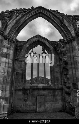 Osten Fenster, Melrose Abbey, Scottish Borders: Schwarz und Weiss Stockfoto