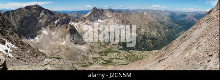 Blick von den Leisten, nach einem erfolgreichen Gipfel longs Peak, Rocky Mountain National Park, Colorado. Stockfoto