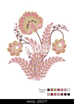 Cross Stitch Blumen. Fertige Vorlage für Kreuz heften. Katalog der verwendeten Garnfarben. Vektor Stock Vektor