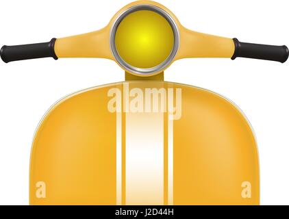 Gelbe Retro-Scooter mit weißen Streifen. Vorderansicht Stock Vektor