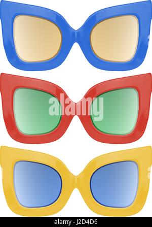 Realistische Vektor-Mulricolor-Set von Sonnenbrillen Stock Vektor