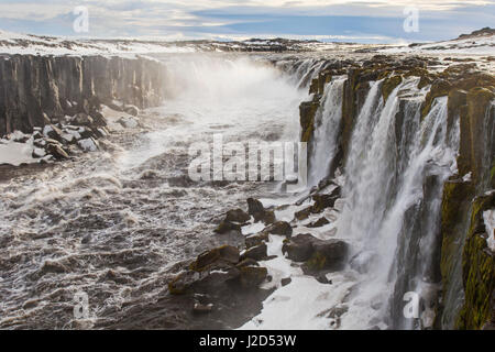 Selfoss Wasserfall auf dem Fluss Jökulsá Á Fjöllum in in der Schlucht Jökulsárgljúfur im Winter Nordregion in Island Stockfoto