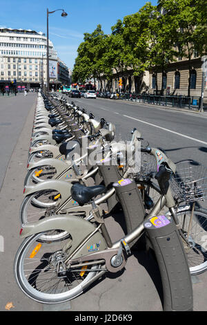 Velib Fahrradstation, Paris, Frankreich Stockfoto