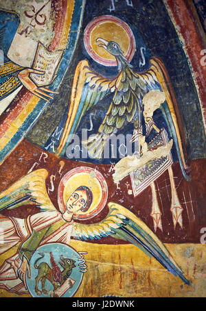 Romanische Fresken, die ein Engel mit dem Adler, die St John the Evangelist aus der Kirche von Sant Miguel d'Engolasters, Les symbolisiert Stockfoto