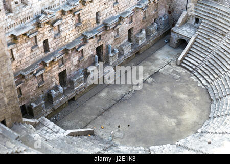 Repräsentative Modell der historischen alten antiken Stadt Aspendos Amphitheater, Antalya im Miniatürk, Istanbul.Miniaturk ist ein Miniaturpark in Istanbul Stockfoto