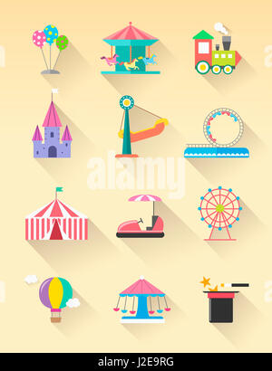 Verschiedene Symbole, die im Zusammenhang mit Vergnügungspark Stockfoto