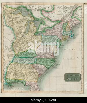 "Vereinigte Staaten von Amerika". THOMSON. 16 Staaten. & Ost West-Florida 1817 Karte Stockfoto