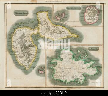 Antigua, Guadeloupe & Marie-Galante. Antillen Karibik. THOMSON 1817 Karte Stockfoto